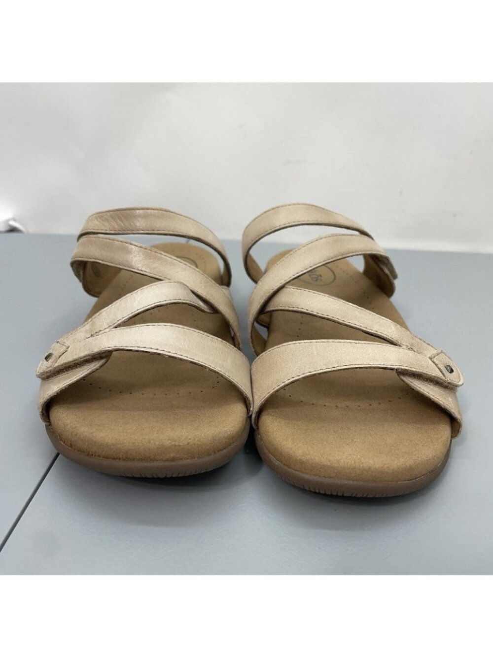 Taos Double U Slide Sandals Comfort Strappy Slip On Leather Cream Womens 8 - Picture 4 of 12